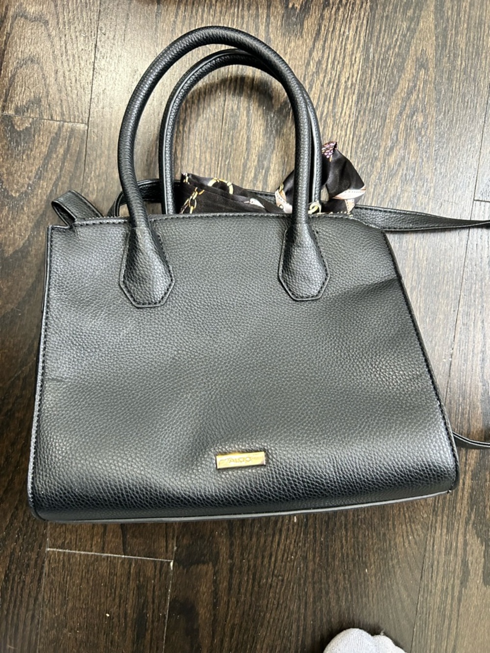 Aldo Black Pebbled Leather Satchel with Gold Accent